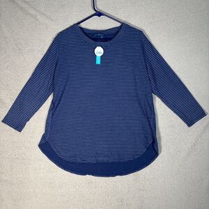 NWT Fresh Produce Top Womens Size L Blue Striped High Low Hem Striped Boat Yacht